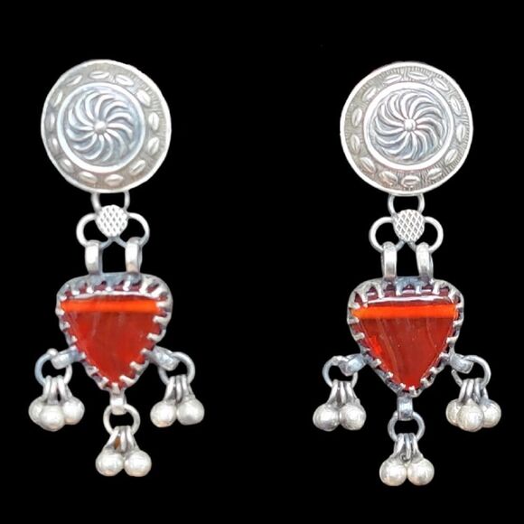 Sterling Red Handcrafted Glass Boho Artisan Drop Earrings - Picture 1 of 10